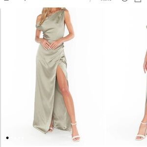Show me your mumu satin moss green bridesmaid dress size small - NWT